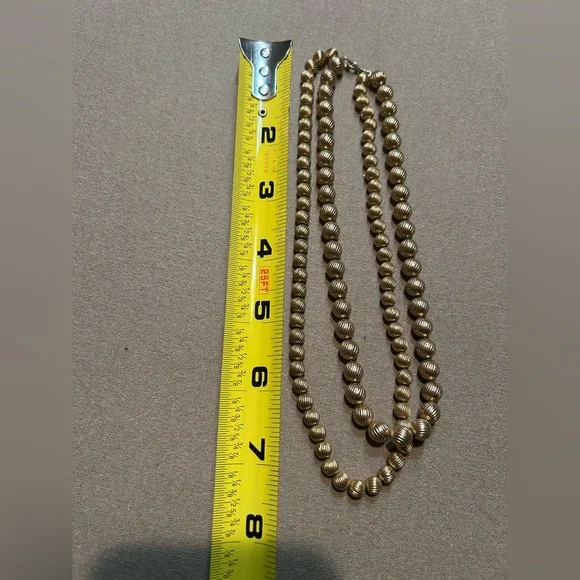 Vintage Gold Toned Beaded Necklace worn as a single strand or a 2 strand choker - Picture 6 of 7